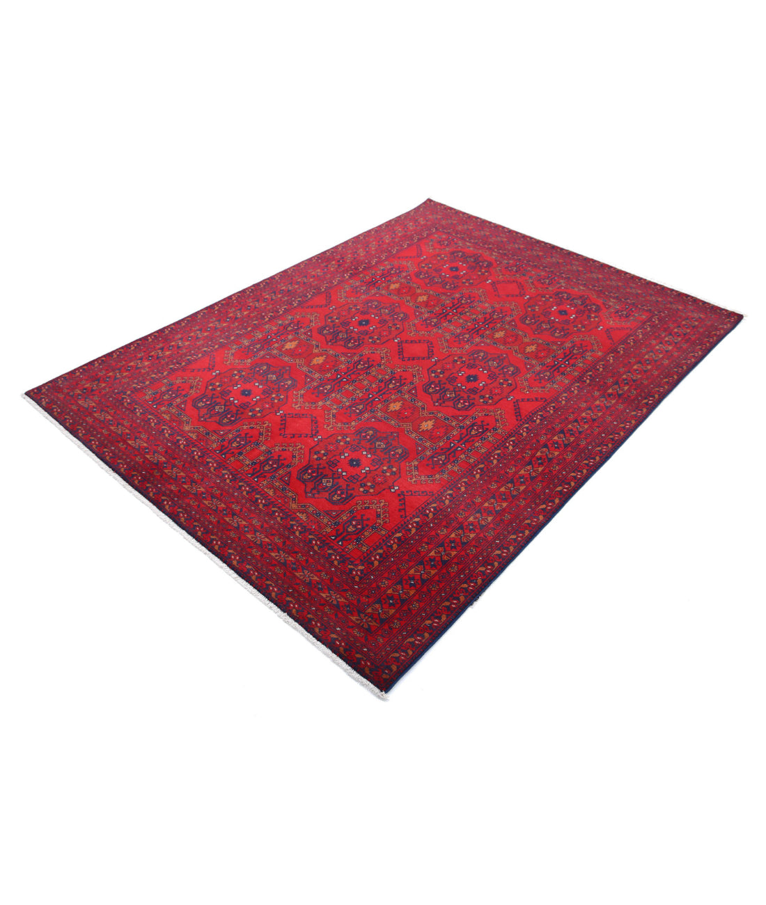Hand Knotted Afghan Beljik Wool Rug - 4'10'' x 6'6'' 4'10'' x 6'6'' (145 X 195) / Red / Blue