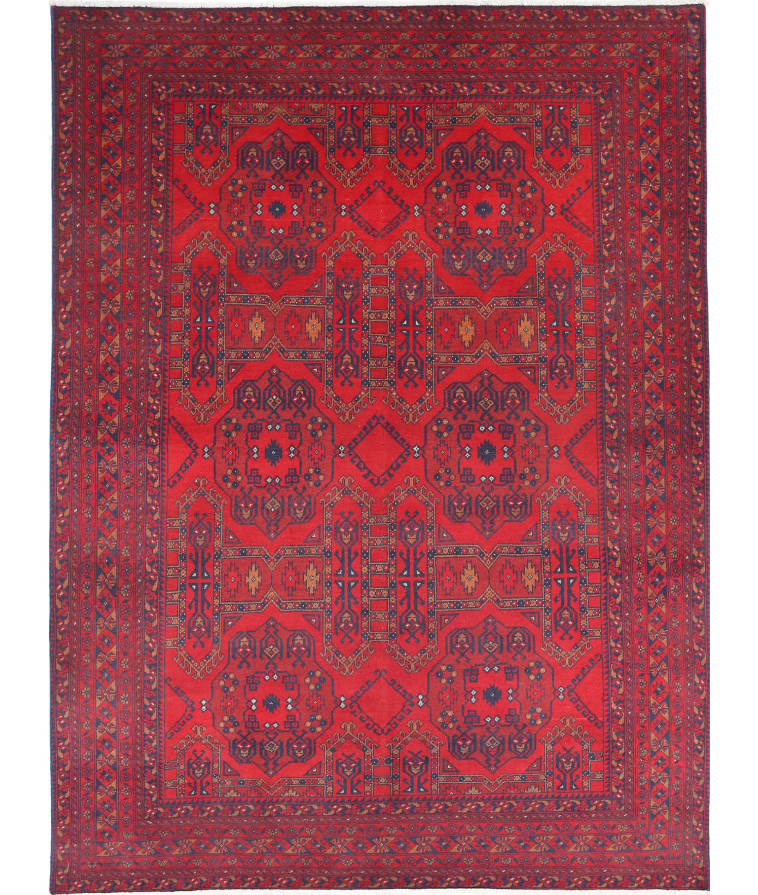 Hand Knotted Afghan Beljik Wool Rug - 4&#39;10&#39;&#39; x 6&#39;6&#39;&#39; 4&#39;10&#39;&#39; x 6&#39;6&#39;&#39; (145 X 195) / Red / Blue