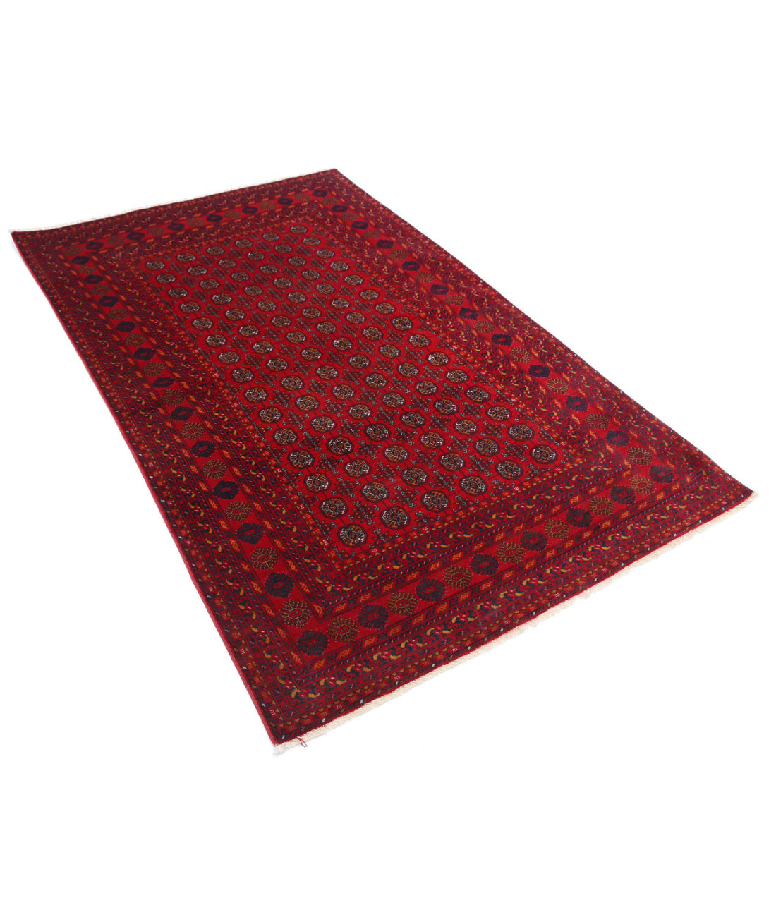 Hand Knotted Afghan Beljik Wool Rug - 3'11'' x 6'6'' 3'11'' x 6'6'' (118 X 195) / Red / Ivory