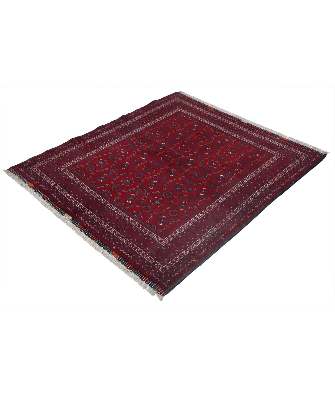 Hand Knotted Afghan Beljik Wool Rug - 4'0'' x 4'8'' 4'0'' x 4'8'' (120 X 140) / Red / Blue