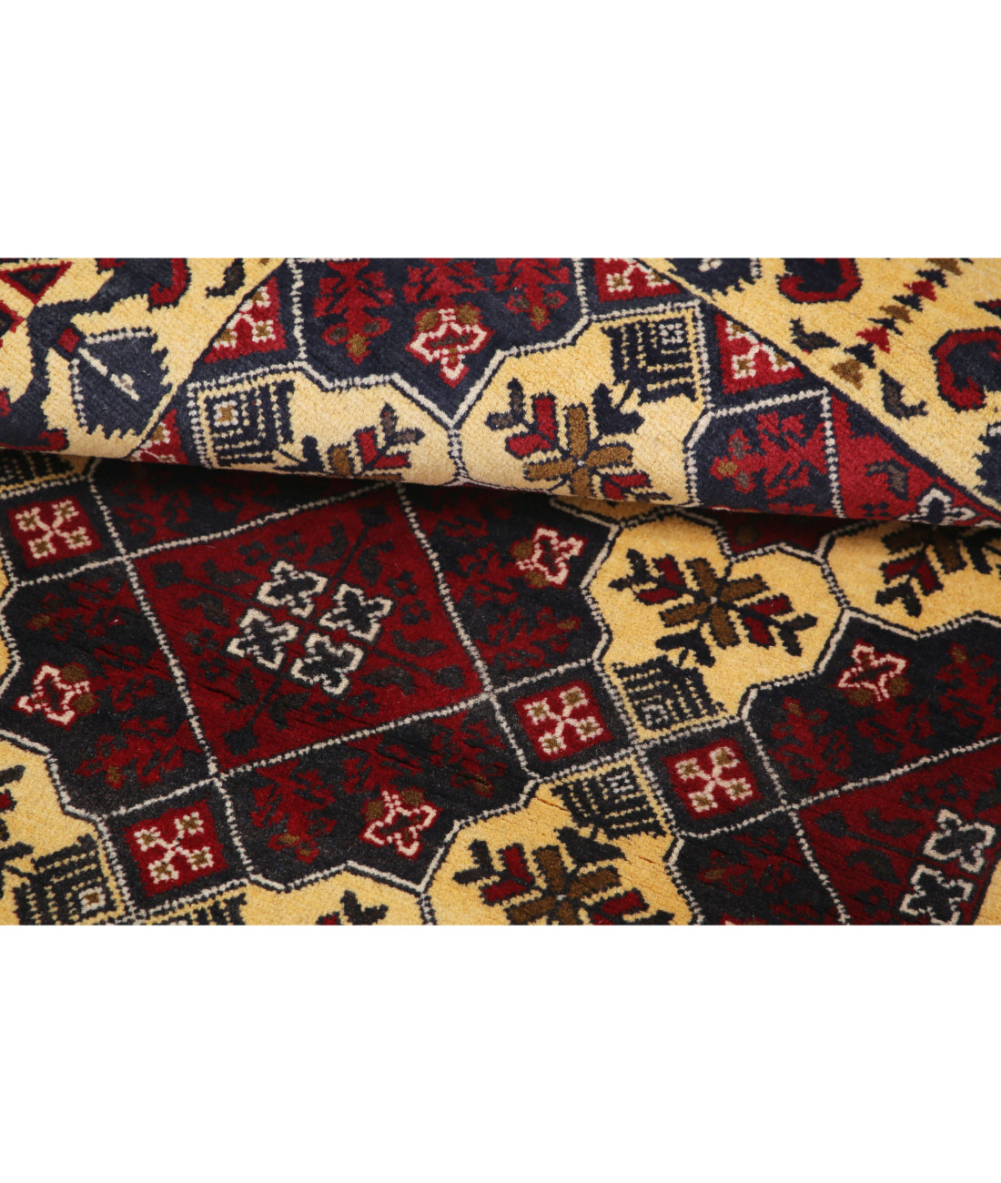 Hand Knotted Afghan Beljik Wool Rug - 4'0'' x 4'8'' 4'0'' x 4'8'' (120 X 140) / Red / Blue