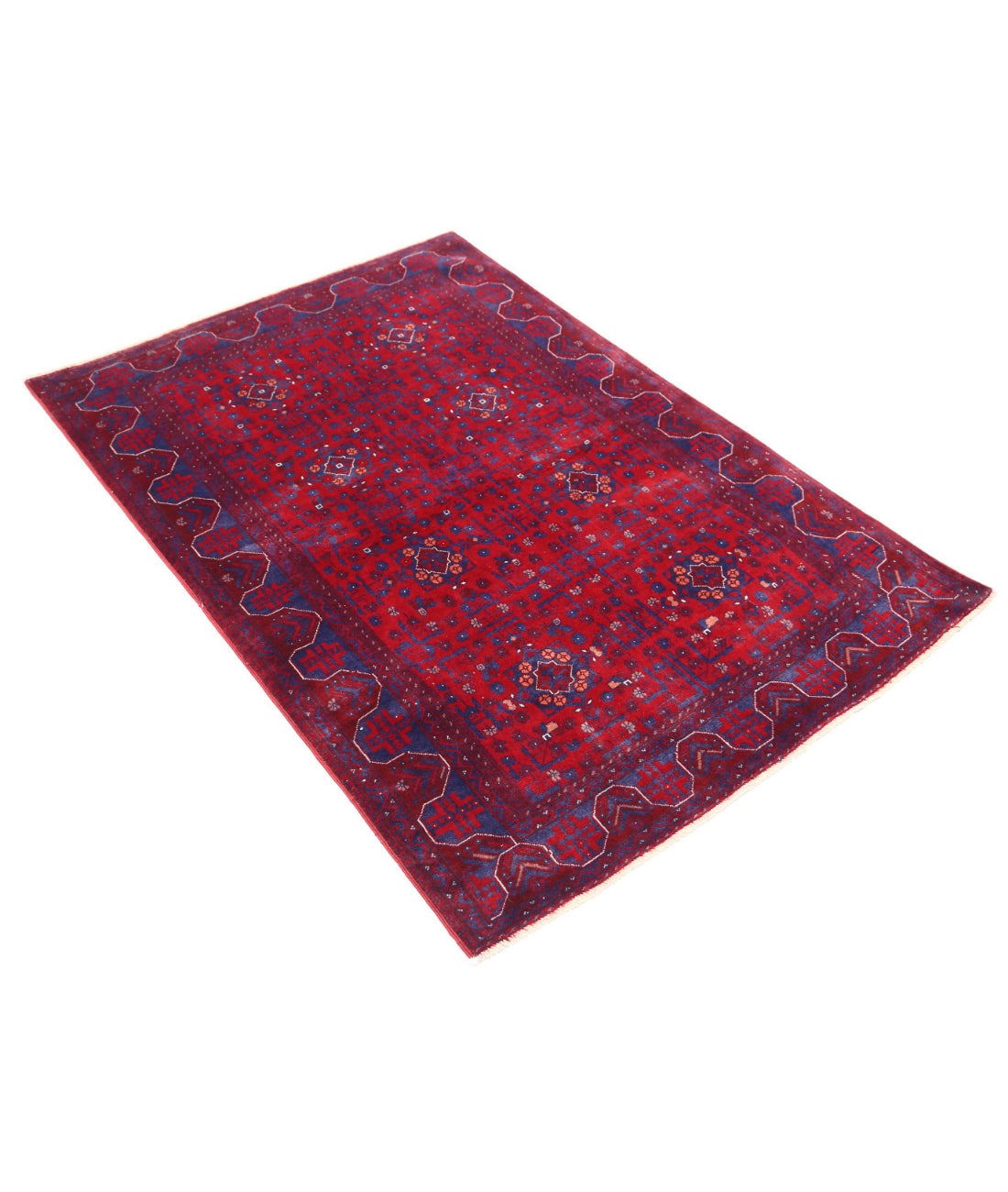 Hand Knotted Afghan Beljik Wool Rug - 3'3'' x 4'9'' 3'3'' x 4'9'' (98 X 143) / Red / Blue