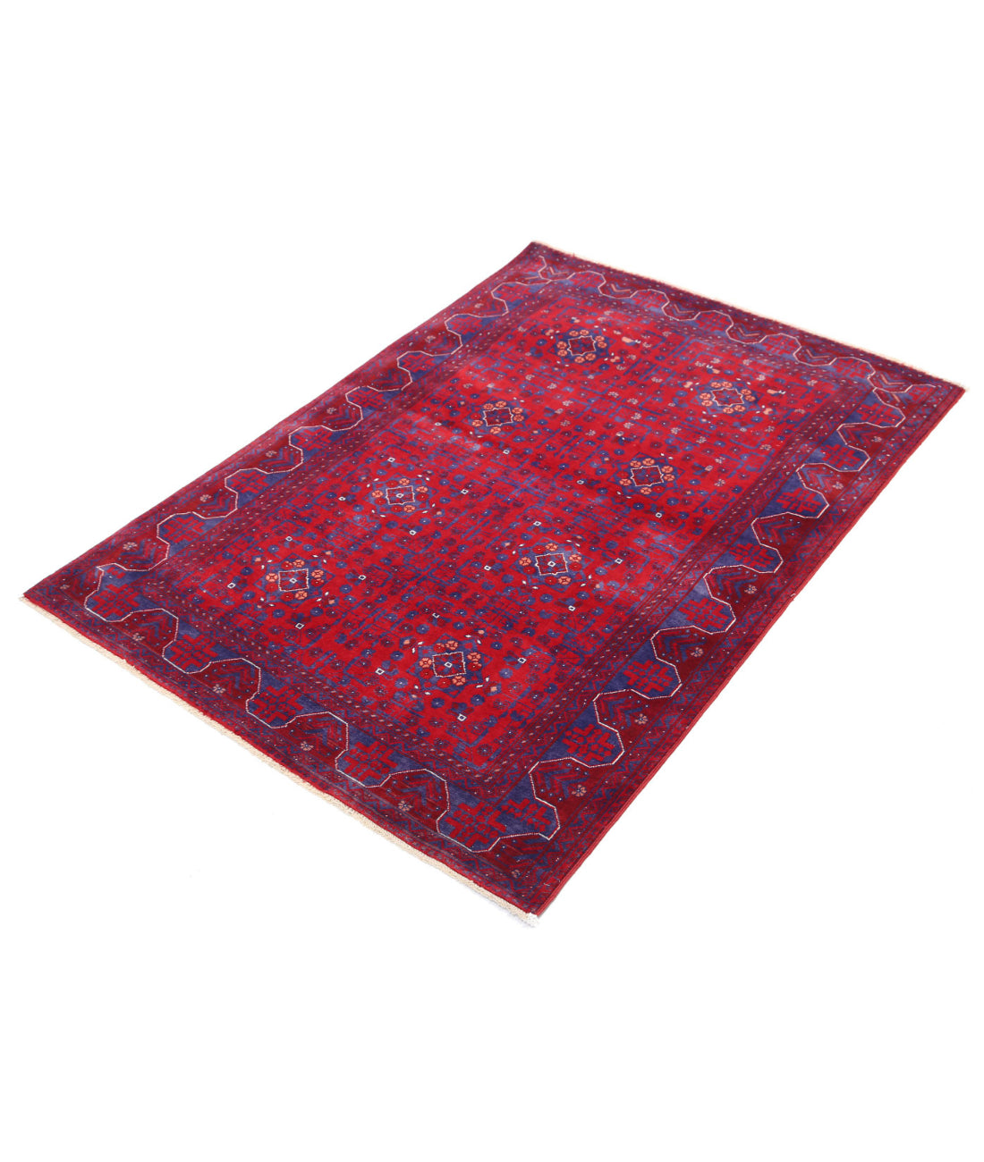 Hand Knotted Afghan Beljik Wool Rug - 3'3'' x 4'9'' 3'3'' x 4'9'' (98 X 143) / Red / Blue