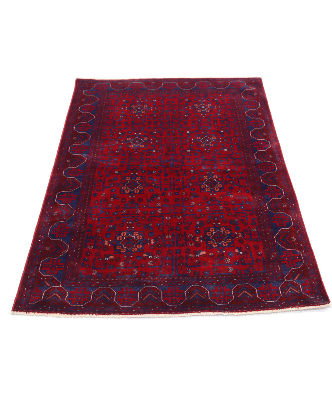 Hand Knotted Afghan Beljik Wool Rug - 3'3'' x 4'9'' 3'3'' x 4'9'' (98 X 143) / Red / Blue