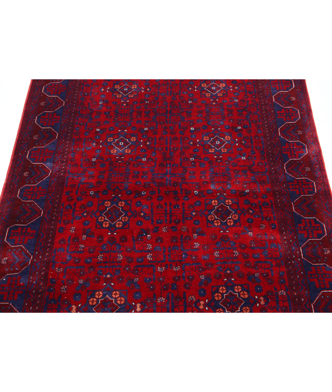 Hand Knotted Afghan Beljik Wool Rug - 3'3'' x 4'9'' 3'3'' x 4'9'' (98 X 143) / Red / Blue