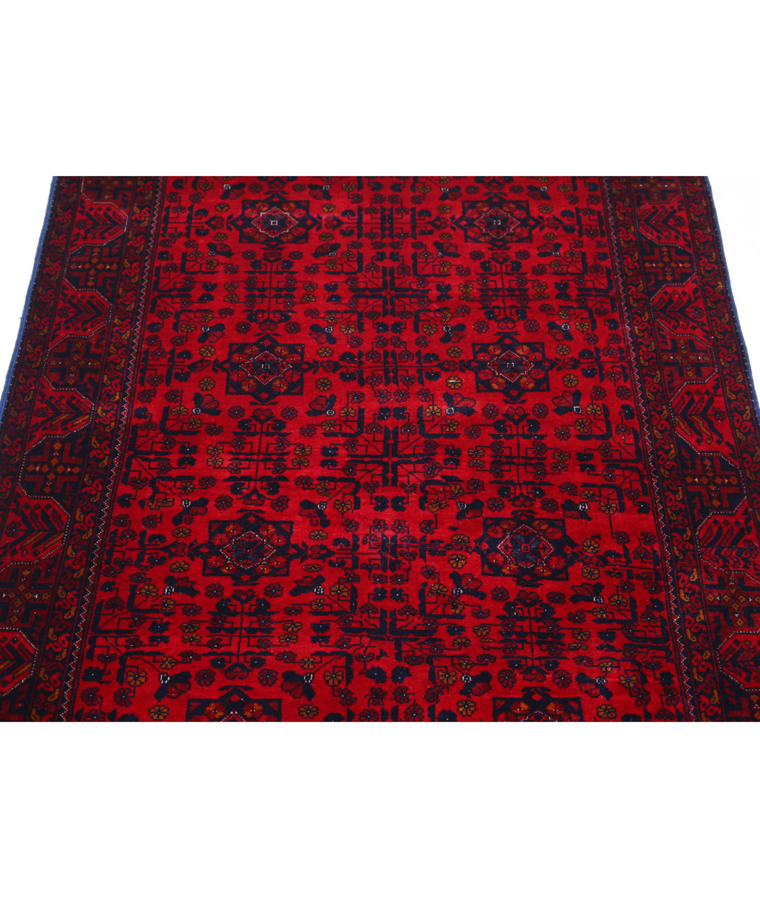 Hand Knotted Afghan Beljik Wool Rug - 3'4'' x 4'10'' 3'4'' x 4'10'' (100 X 145) / Red / Blue