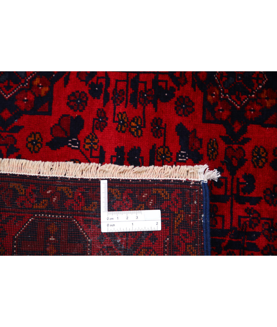 Hand Knotted Afghan Beljik Wool Rug - 3'4'' x 4'10'' 3'4'' x 4'10'' (100 X 145) / Red / Blue