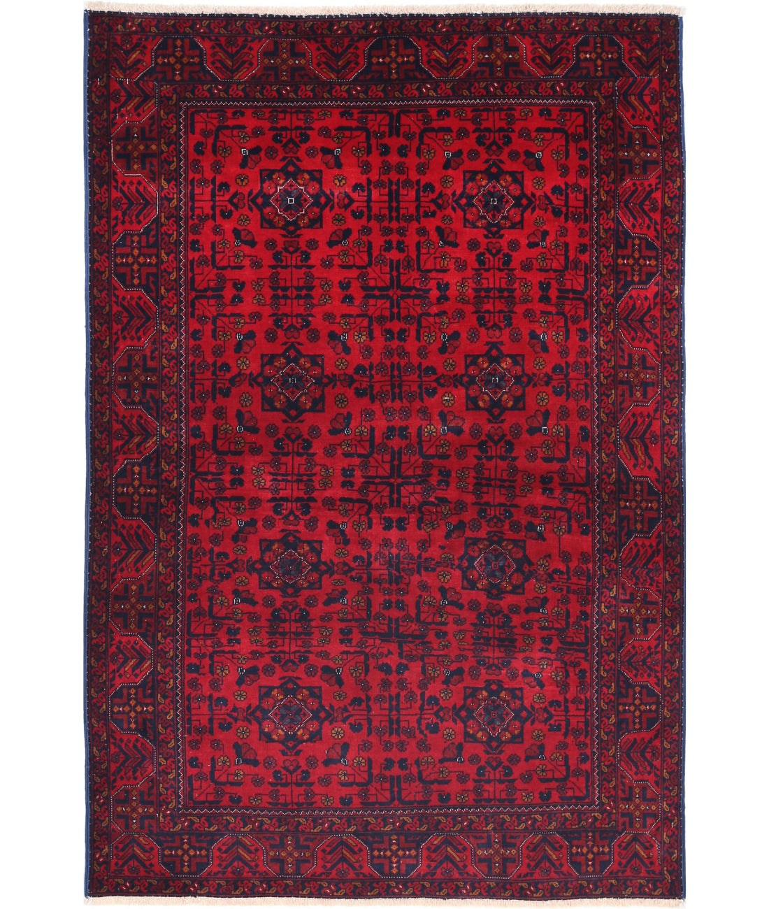Hand Knotted Afghan Beljik Wool Rug - 3'4'' x 4'10''