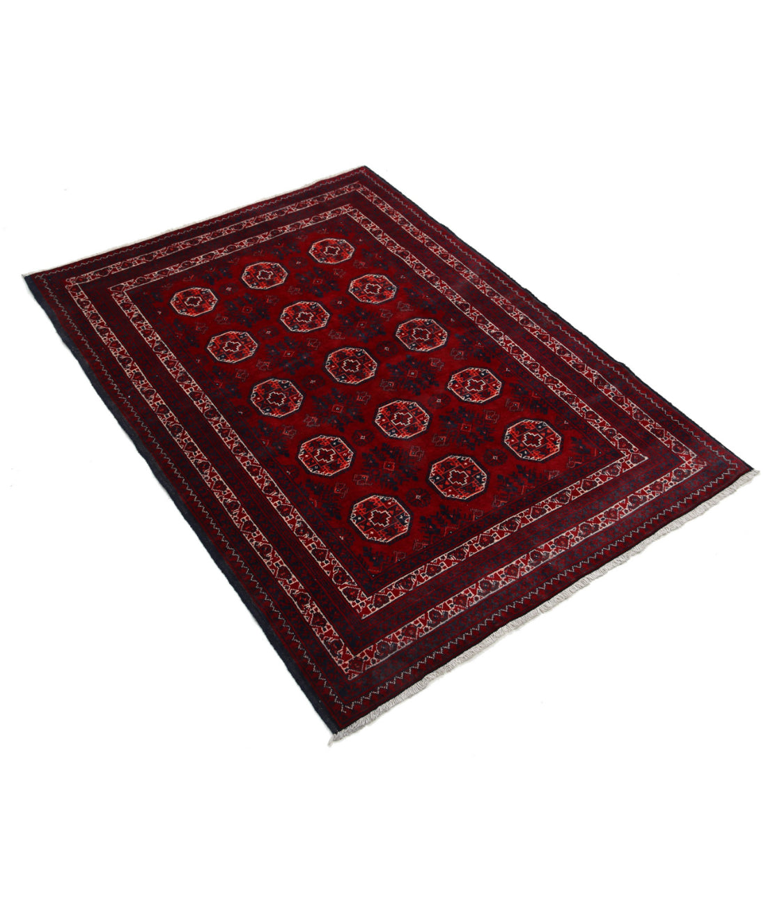 Hand Knotted Afghan Beljik Wool Rug - 3'2'' x 4'7'' 3'2'' x 4'7'' (95 X 138) / Red / Blue
