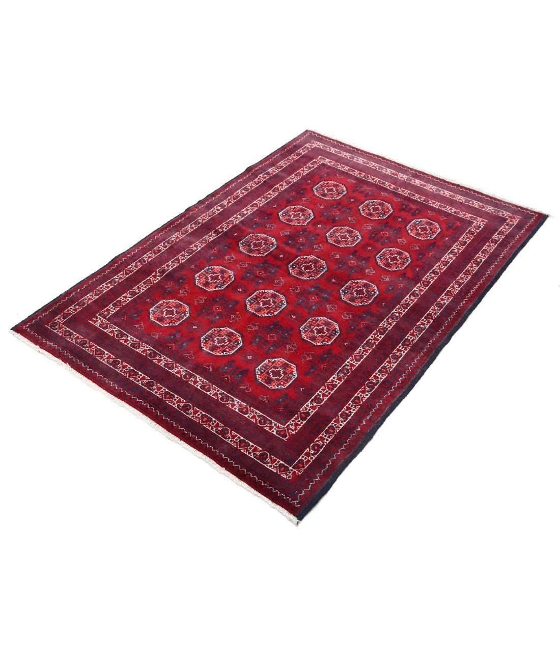 Hand Knotted Afghan Beljik Wool Rug - 3'2'' x 4'7'' 3'2'' x 4'7'' (95 X 138) / Red / Blue