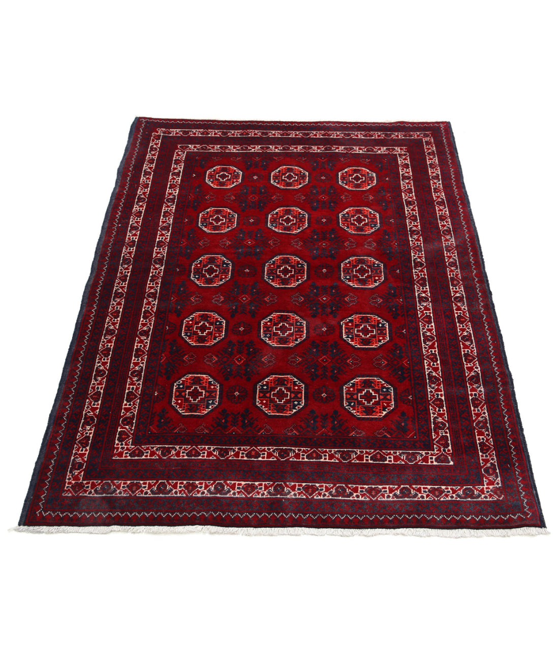 Hand Knotted Afghan Beljik Wool Rug - 3'2'' x 4'7'' 3'2'' x 4'7'' (95 X 138) / Red / Blue