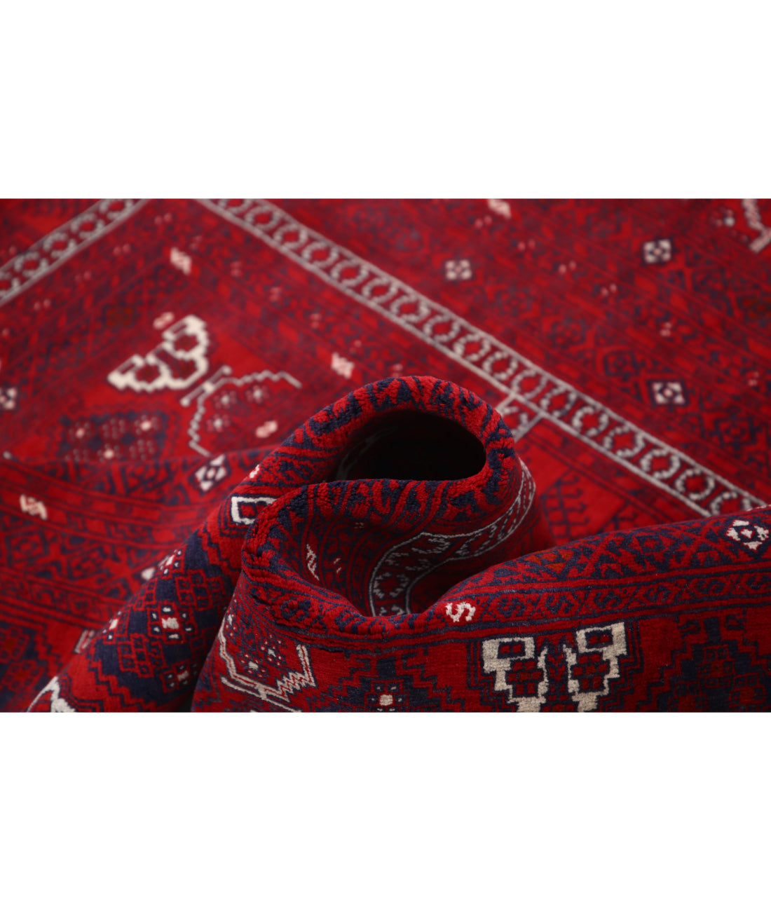 Hand Knotted Afghan Beljik Wool Rug - 5'1'' x 7'10'' 5'1'' x 7'10'' (153 X 235) / Red / Blue