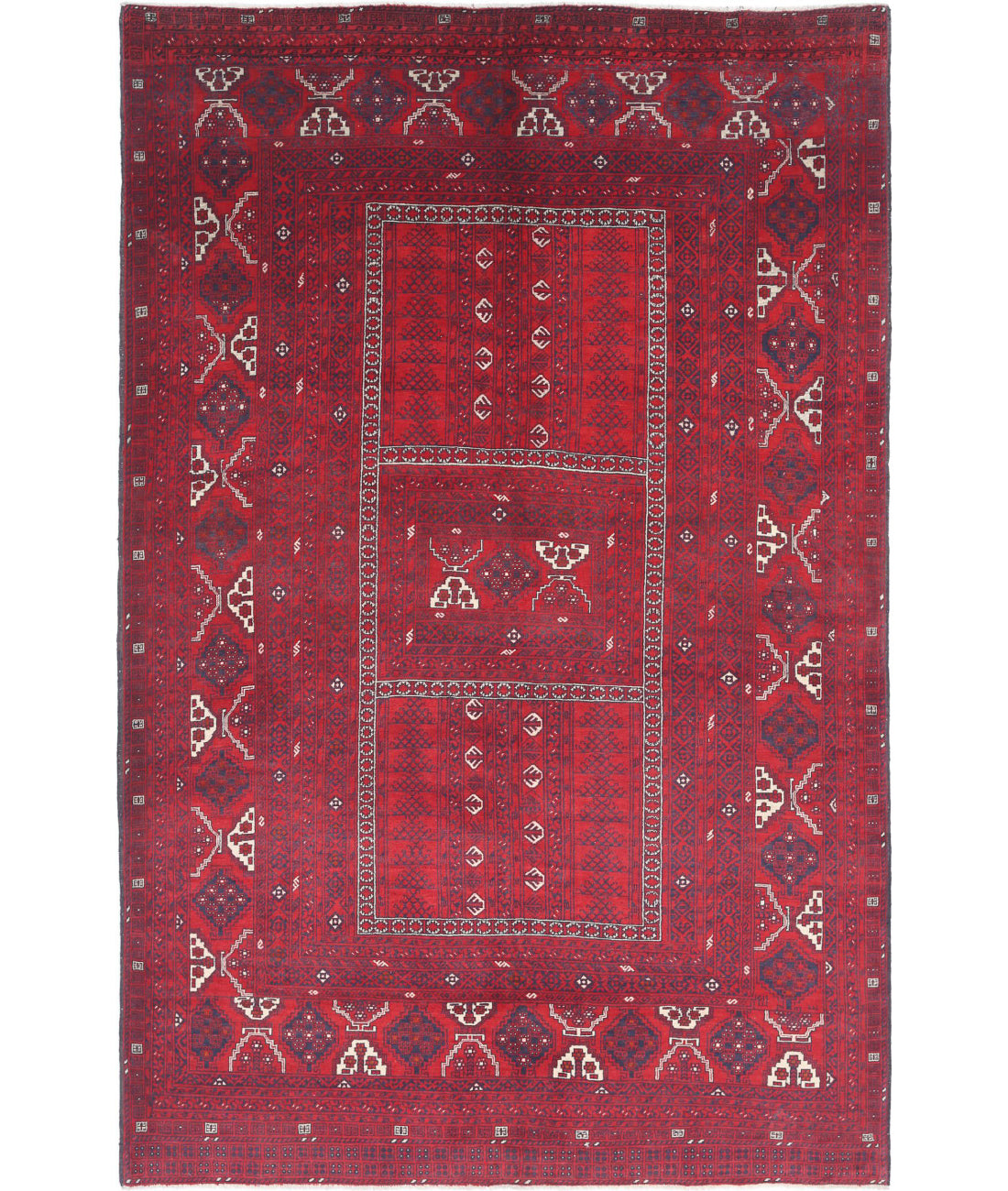 Hand Knotted Afghan Beljik Wool Rug - 5&#39;1&#39;&#39; x 7&#39;10&#39;&#39; 5&#39;1&#39;&#39; x 7&#39;10&#39;&#39; (153 X 235) / Red / Blue