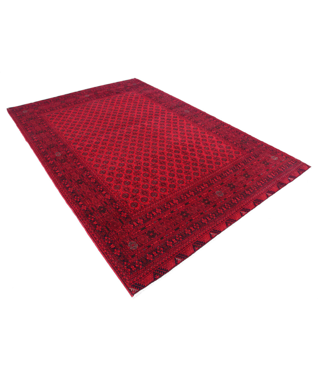 Hand Knotted Afghan Beljik Wool Rug - 6'6'' x 9'6'' 6'6'' x 9'6'' (195 X 285) / Red / Red