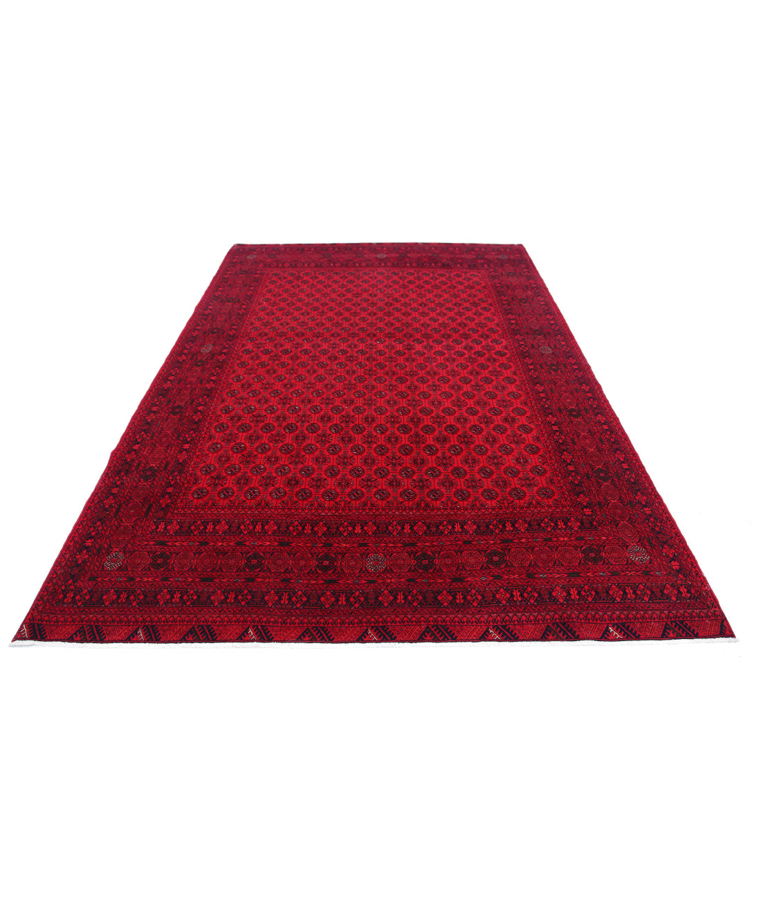 Hand Knotted Afghan Beljik Wool Rug - 6'6'' x 9'6'' 6'6'' x 9'6'' (195 X 285) / Red / Red