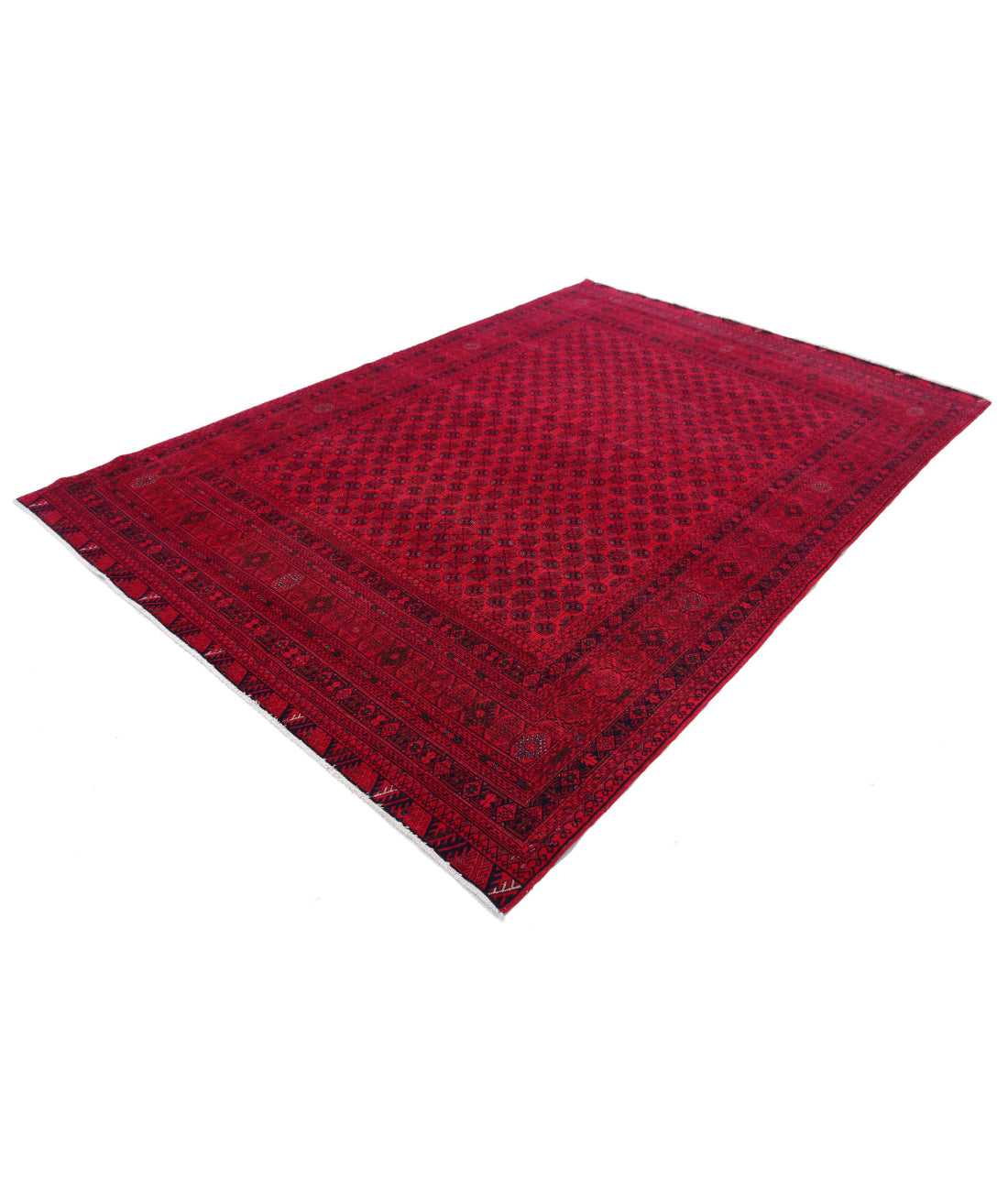 Hand Knotted Afghan Beljik Wool Rug - 6'6'' x 9'5'' 6'6'' x 9'5'' (195 X 283) / Red / Red