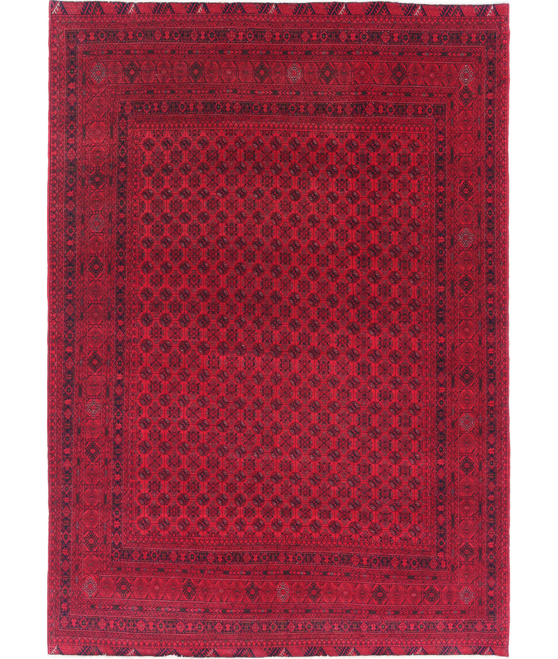 Hand Knotted Afghan Beljik Wool Rug - 6'6'' x 9'5'' 6'6'' x 9'5'' (195 X 283) / Red / Red