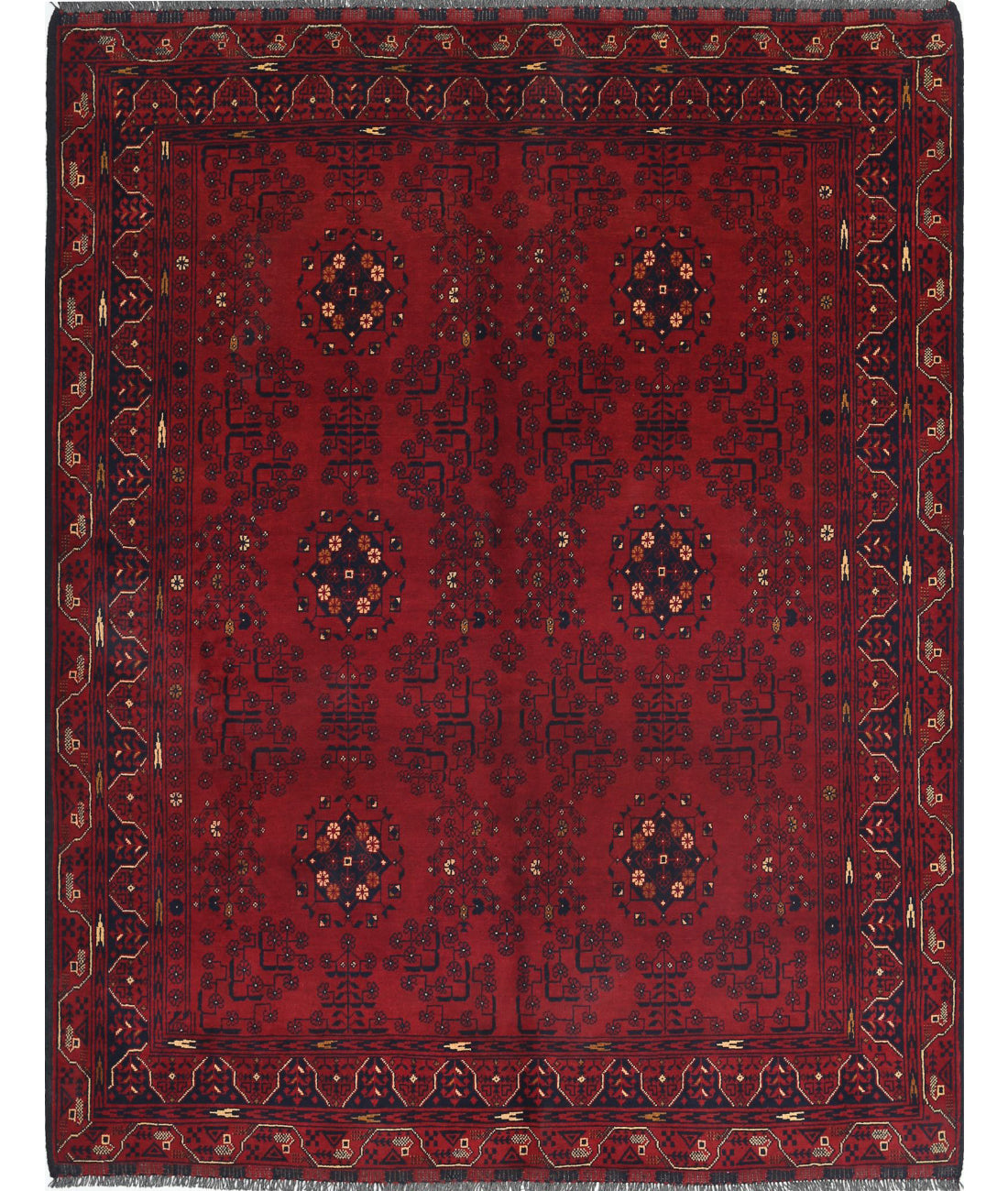 Hand Knotted Afghan Khamyab Wool Rug - 4'10'' x 6'3''