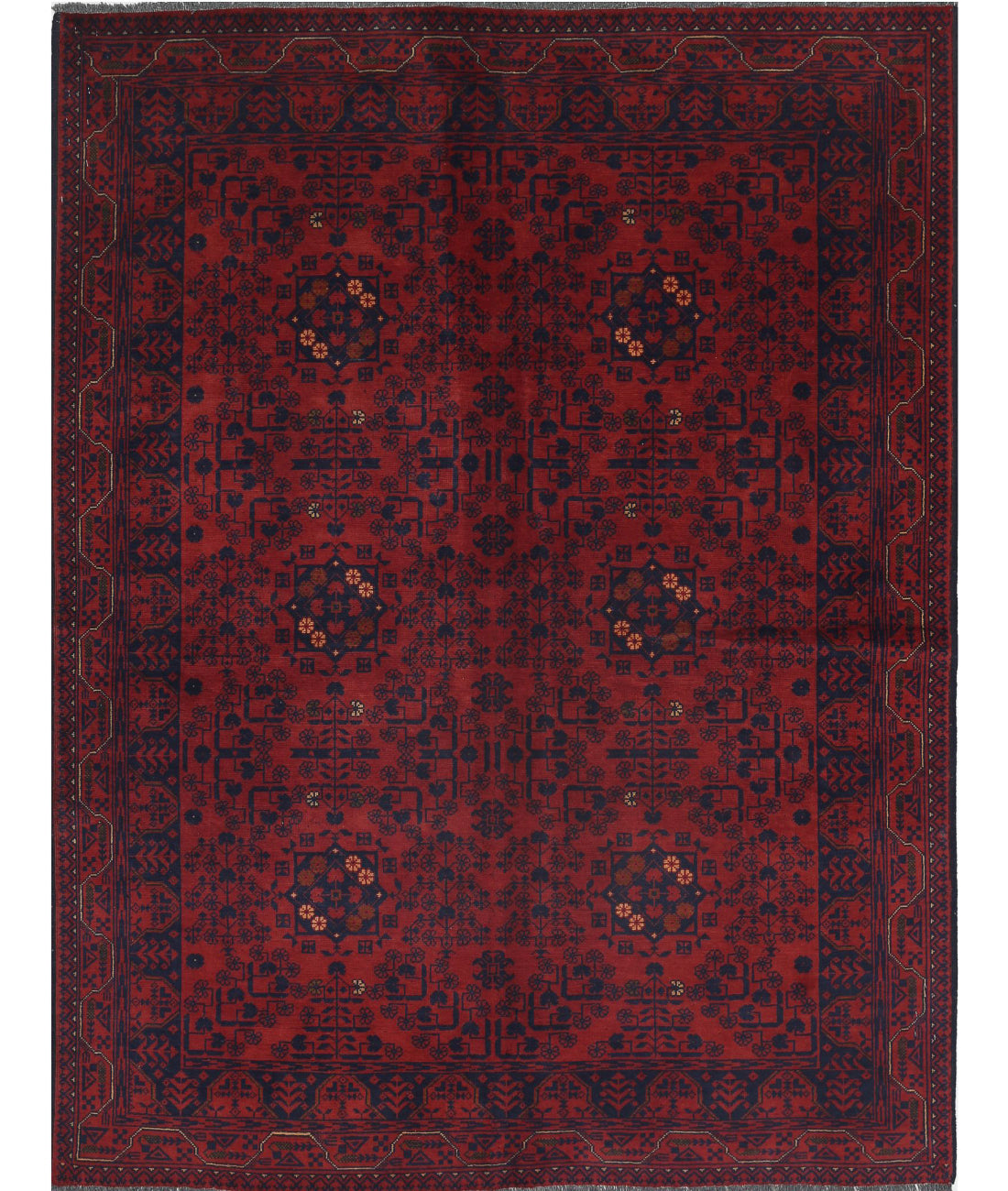 Hand Knotted Afghan Khamyab Wool Rug - 4'9'' x 6'3''