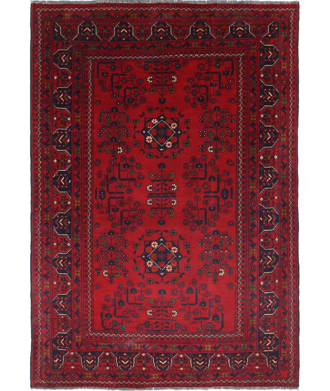 Hand Knotted Afghan Khamyab Wool Rug - 3'2'' x 4'8''