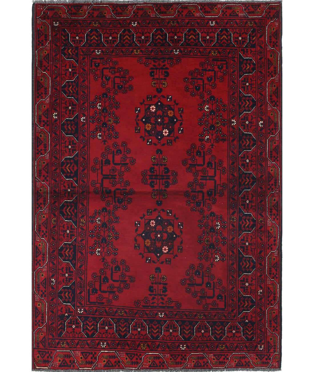 Hand Knotted Afghan Khamyab Wool Rug - 3'2'' x 4'10''