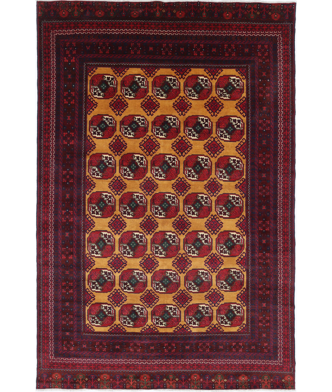 Hand Knotted Afghan Khamyab Wool Rug - 6'3'' x 9'7''