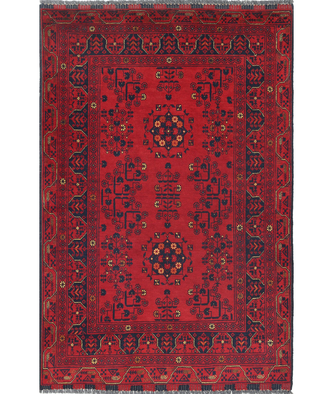 Alfombra de lana Khamyab afgana anudada a mano - 3'4'' x 5'0''