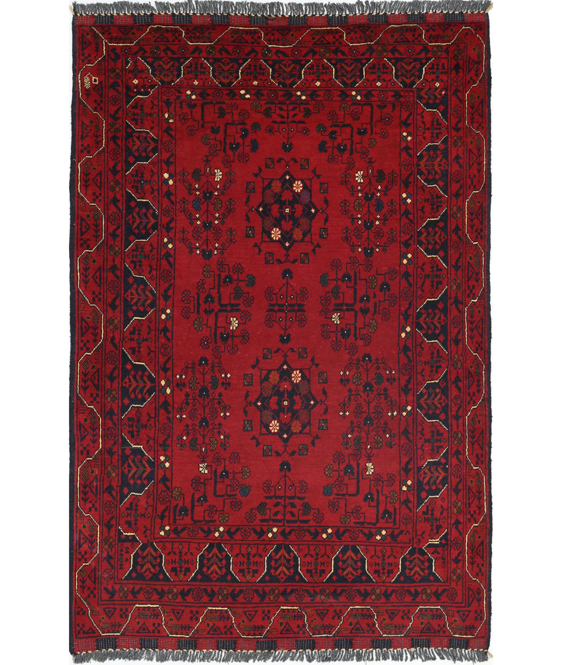 Alfombra de lana Khamyab afgana anudada a mano - 3'4'' x 4'11''