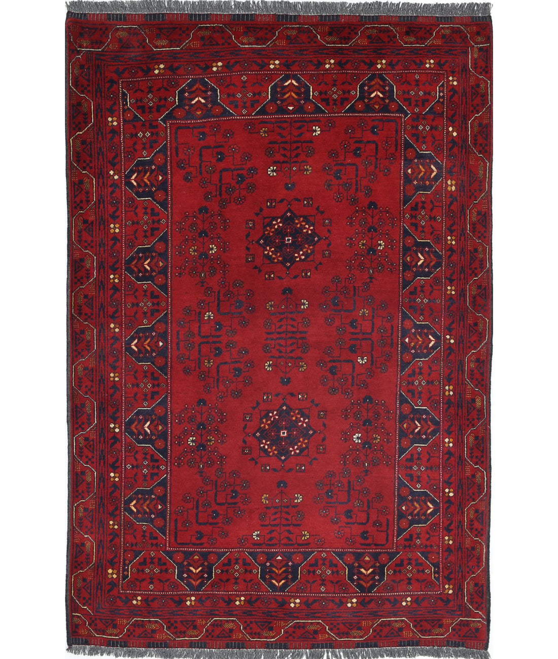 Alfombra de lana Khamyab afgana anudada a mano - 3'3'' x 4'11''