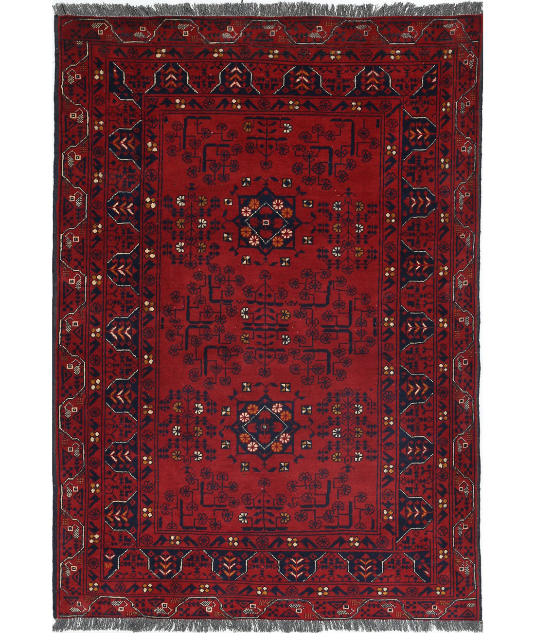 Alfombra de lana Khamyab afgana anudada a mano - 3'2'' x 4'9''