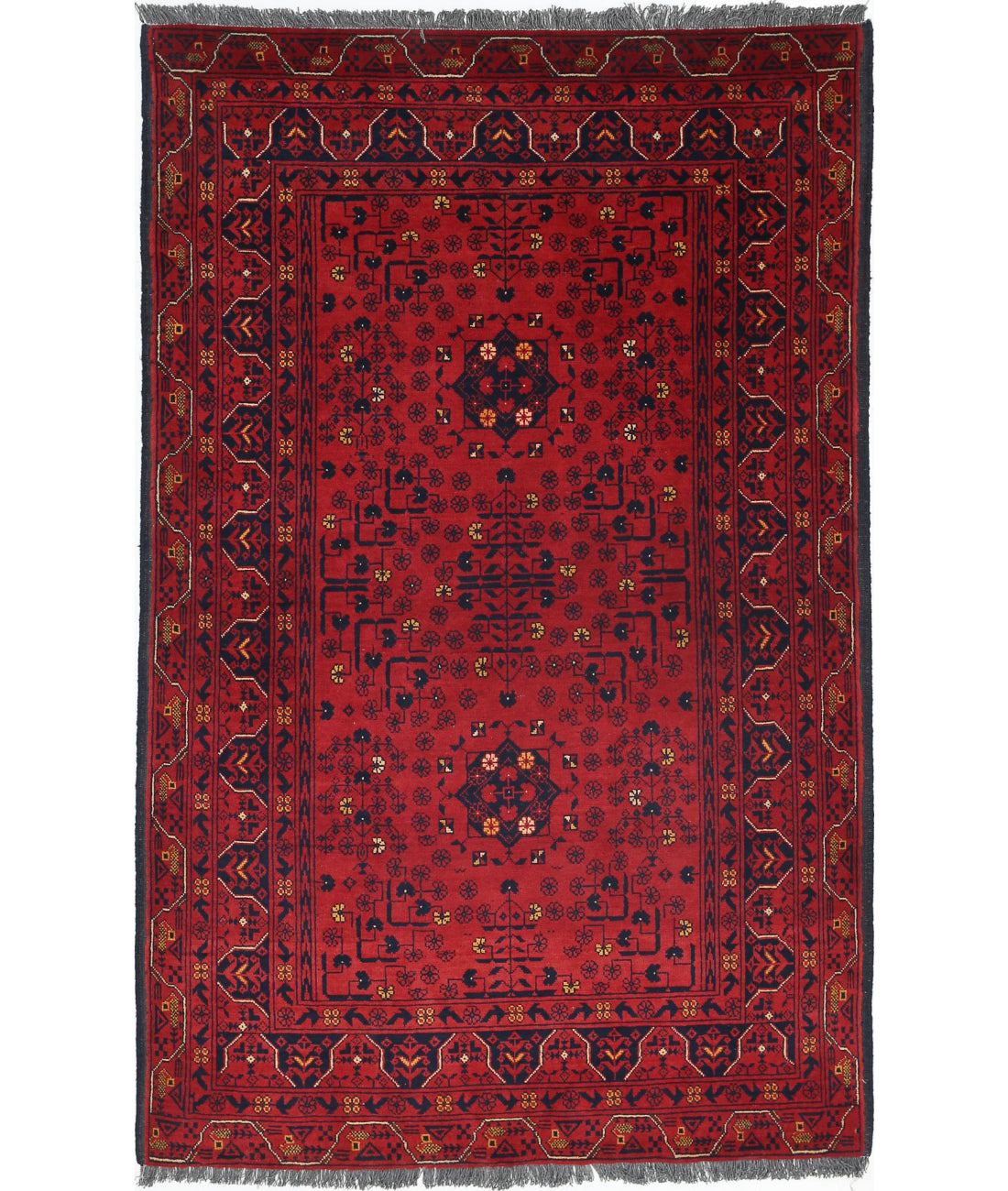 Alfombra de lana Khamyab afgana anudada a mano - 3'3'' x 5'3''