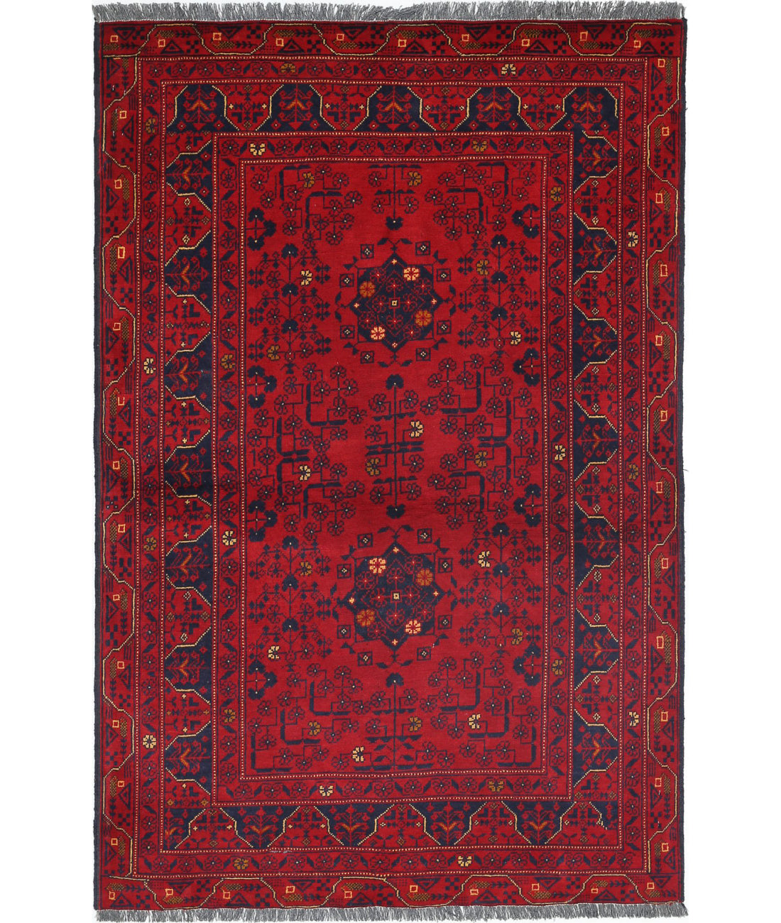 Alfombra de lana Khamyab afgana anudada a mano - 3'2'' x 4'10''