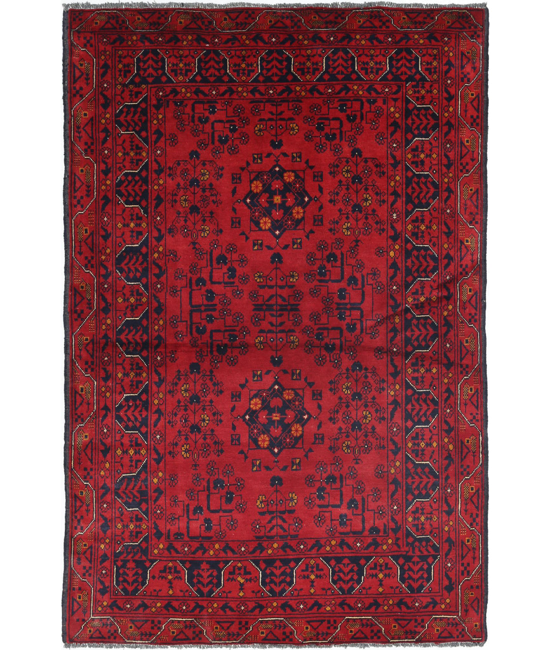 Alfombra de lana Khamyab afgana anudada a mano - 3'3'' x 4'11''