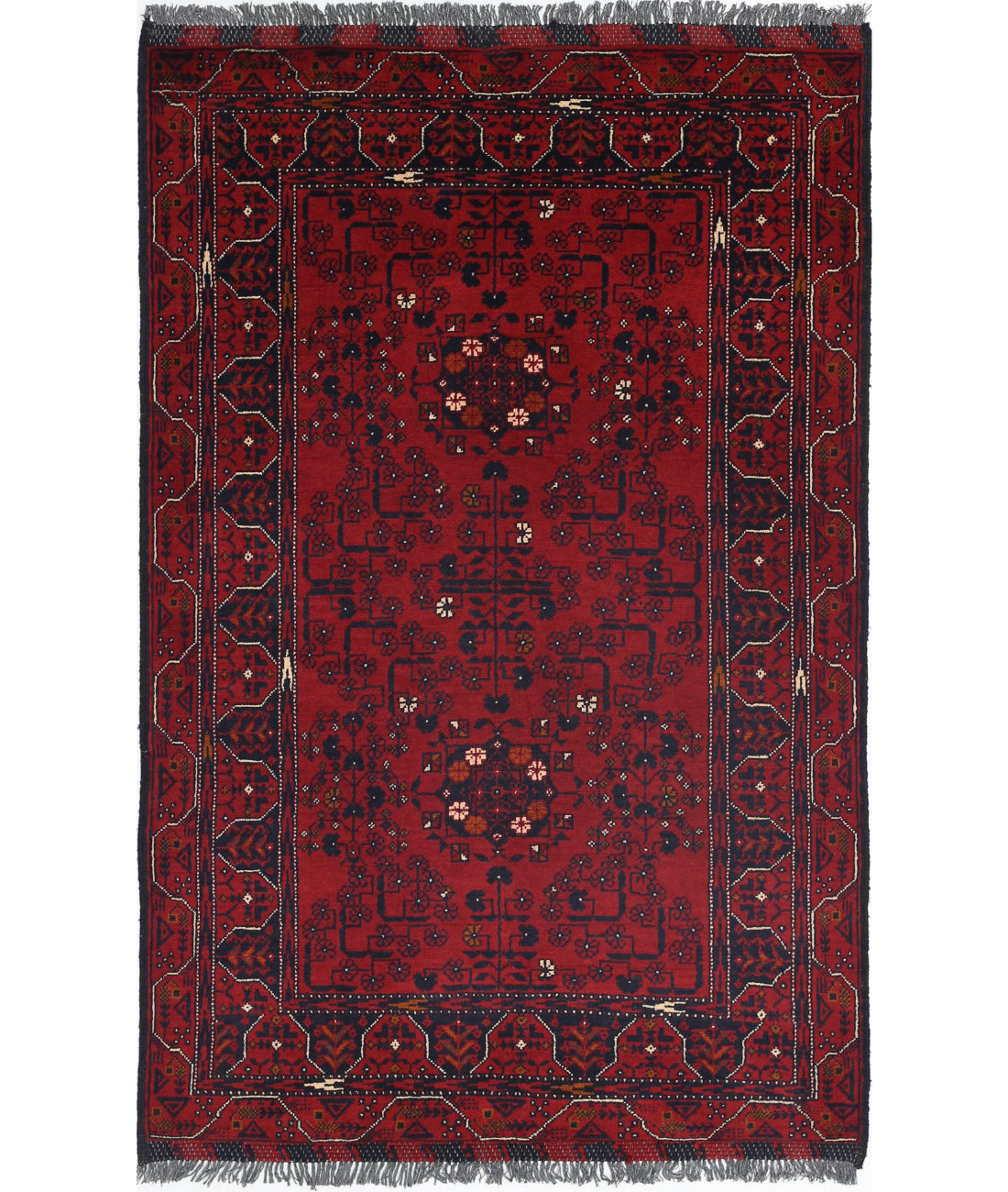 Alfombra de lana Khamyab afgana anudada a mano - 3'0'' x 4'10''