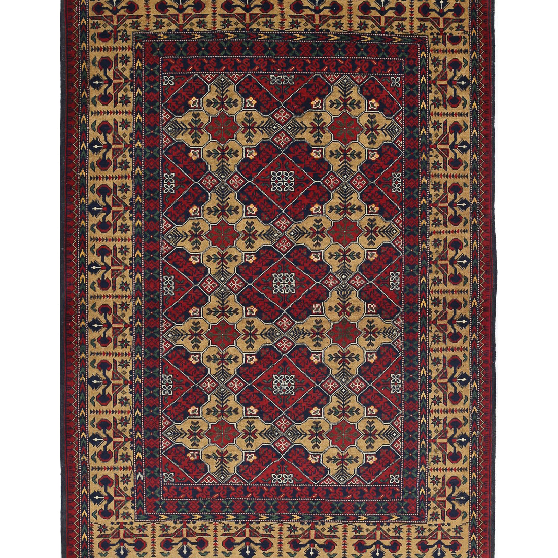 Hand Knotted Afghan Khamyab Wool Rug - 3'2'' x 4'9''