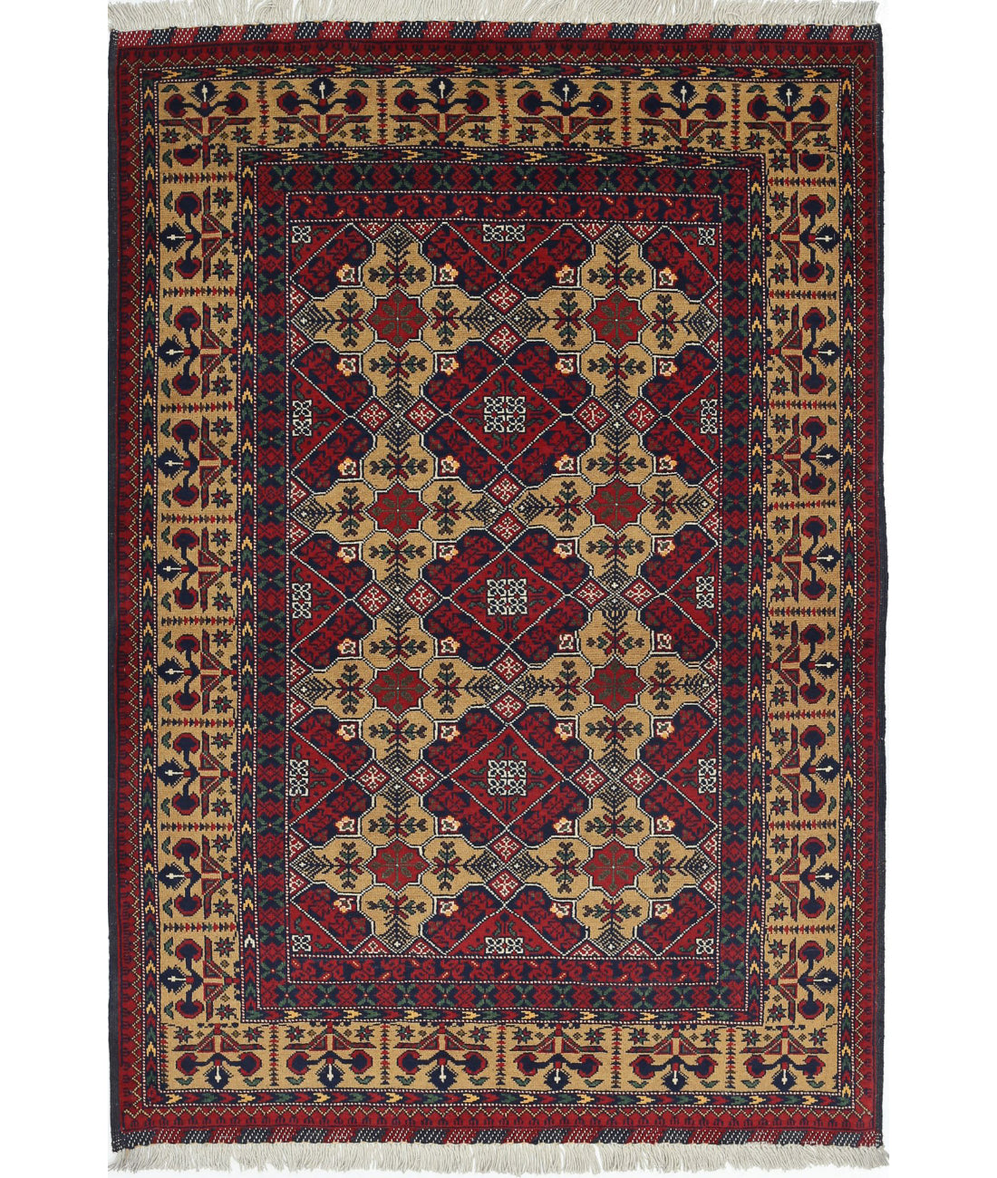 Hand Knotted Afghan Khamyab Wool Rug - 3'2'' x 4'9''