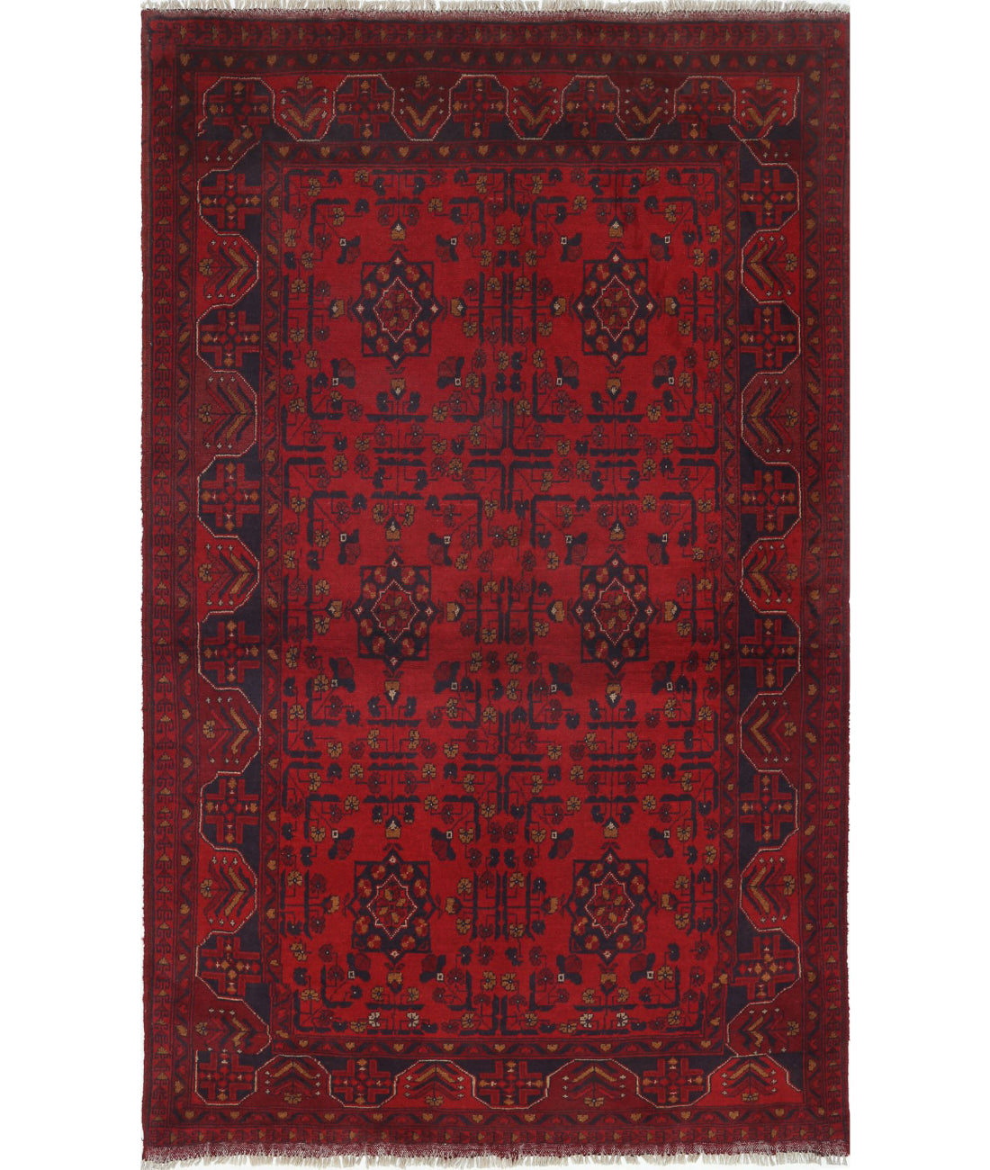 Hand Knotted Afghan Khamyab Wool Rug - 4'1'' x 6'9''