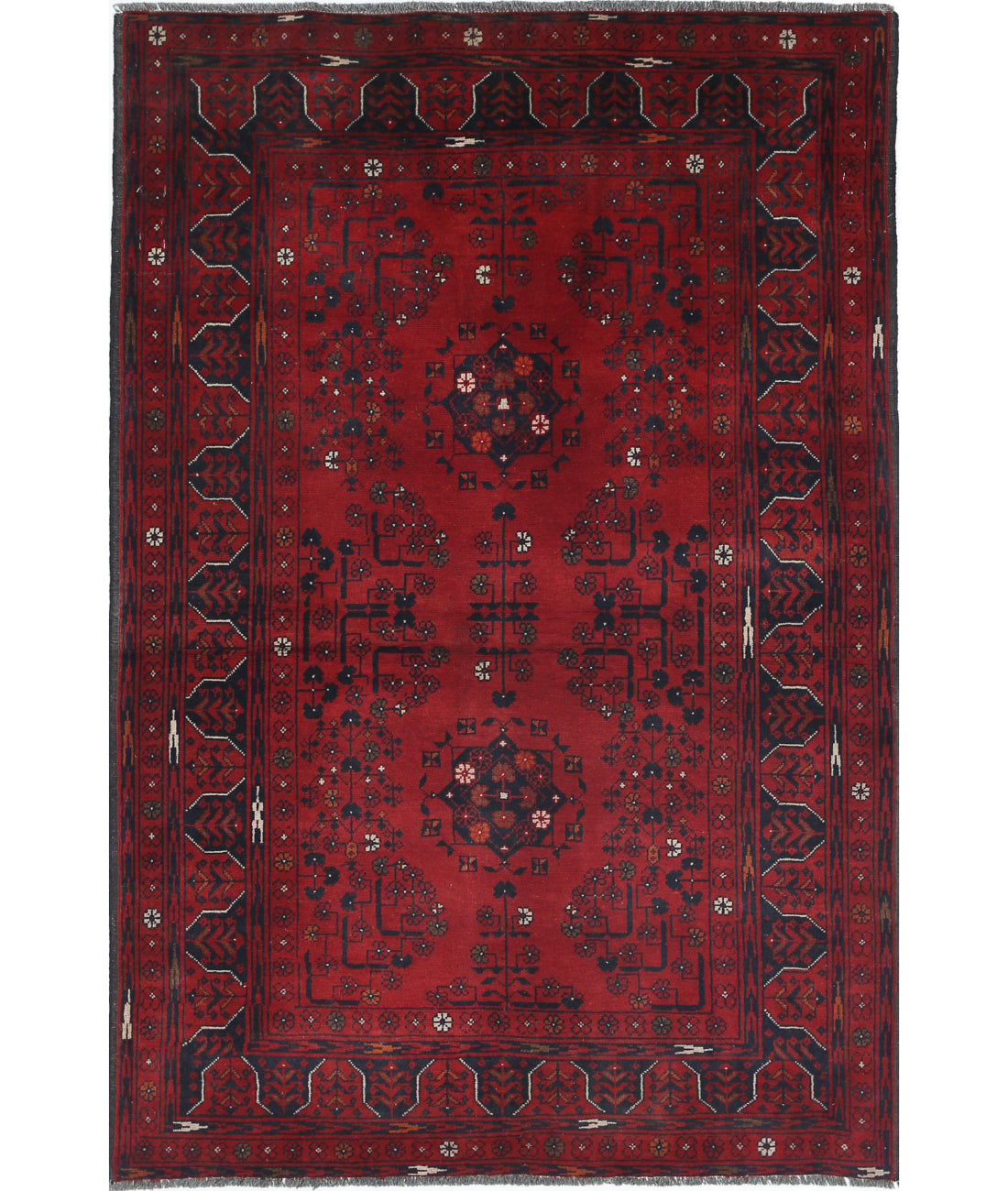 Alfombra de lana Khamyab afgana anudada a mano - 3'2'' x 4'10''