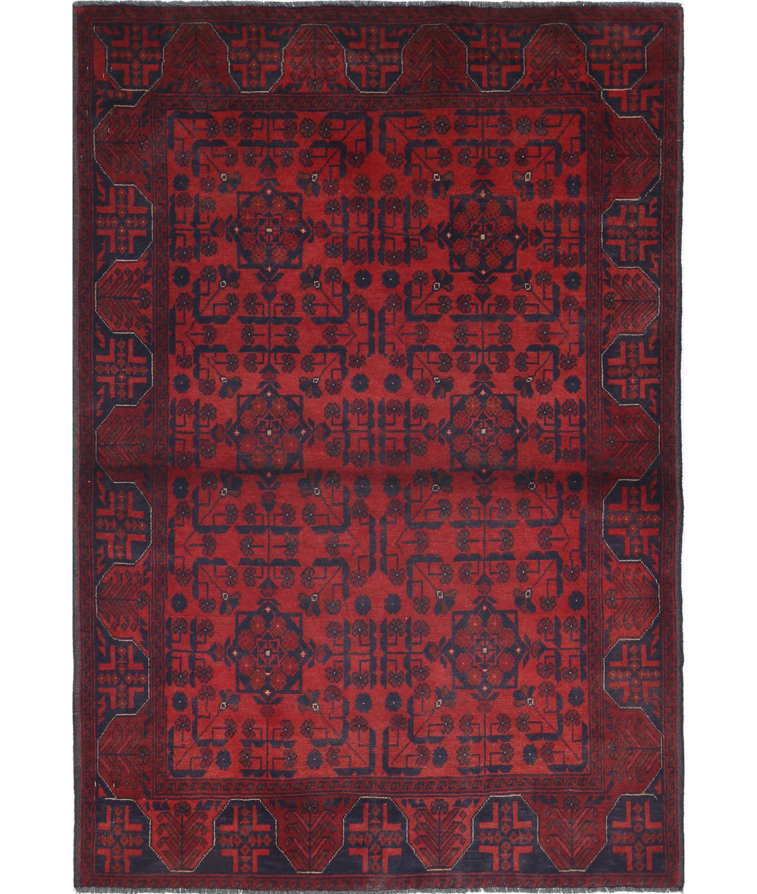 Alfombra de lana Khamyab afgana anudada a mano - 3'3'' x 4'9''