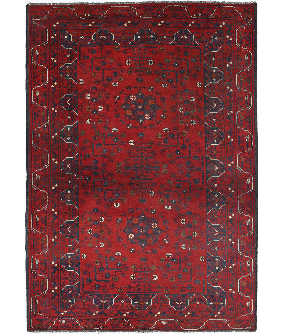 Hand Knotted Afghan Khamyab Wool Rug - 3'2'' x 4'9''