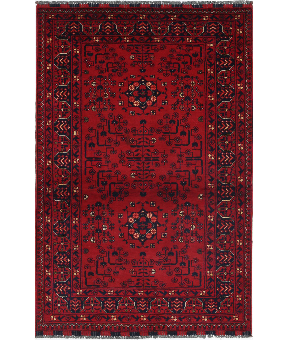 Alfombra de lana Khamyab afgana anudada a mano - 3'2'' x 4'11''