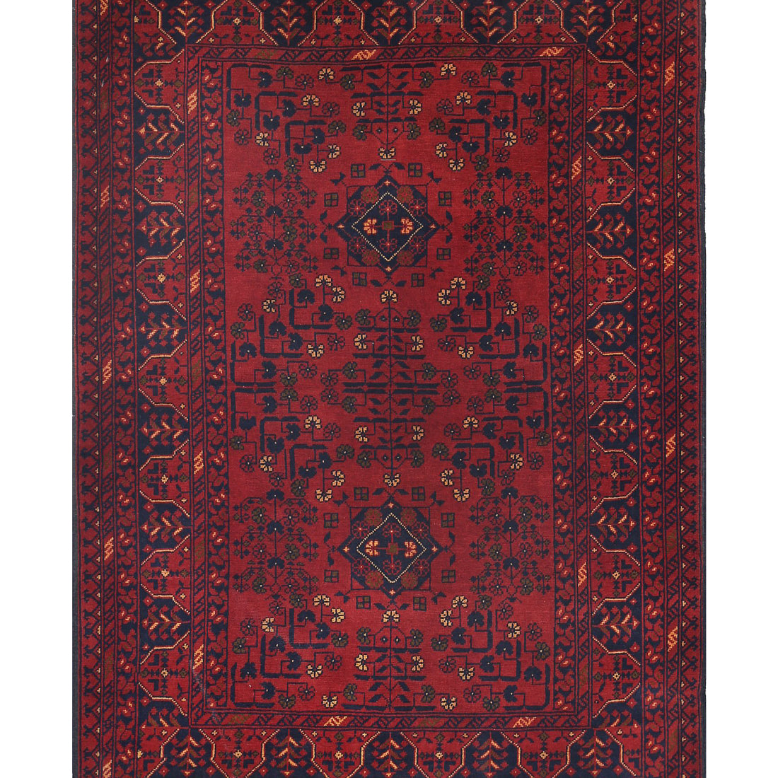 Alfombra de lana Khamyab afgana anudada a mano - 3'4'' x 4'10''