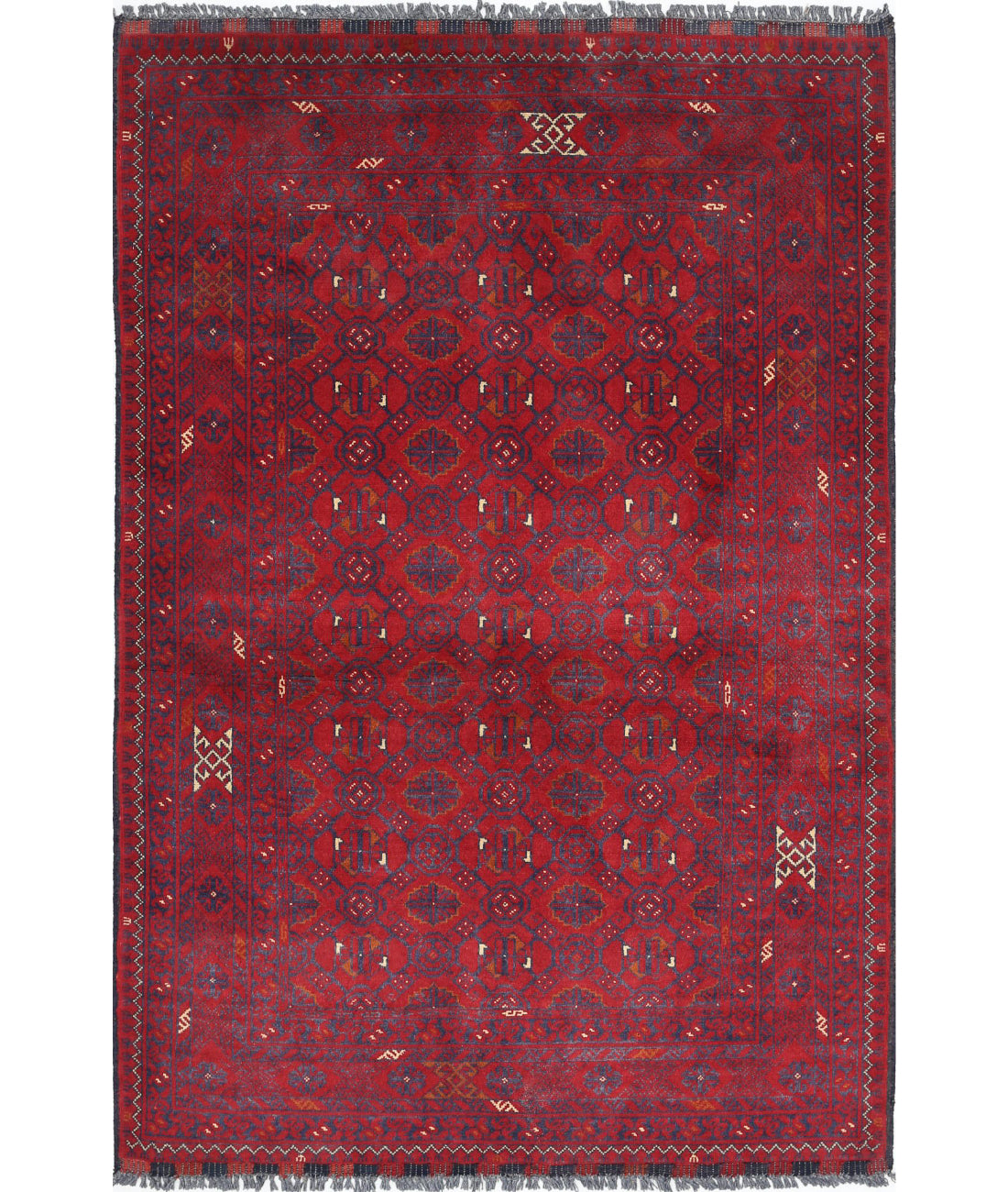 Alfombra de lana Khamyab afgana anudada a mano - 3'3'' x 4'9''