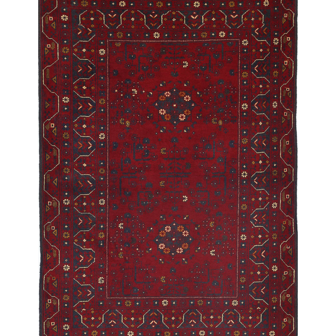 Alfombra de lana Khamyab afgana anudada a mano - 3'3'' x 4'9''