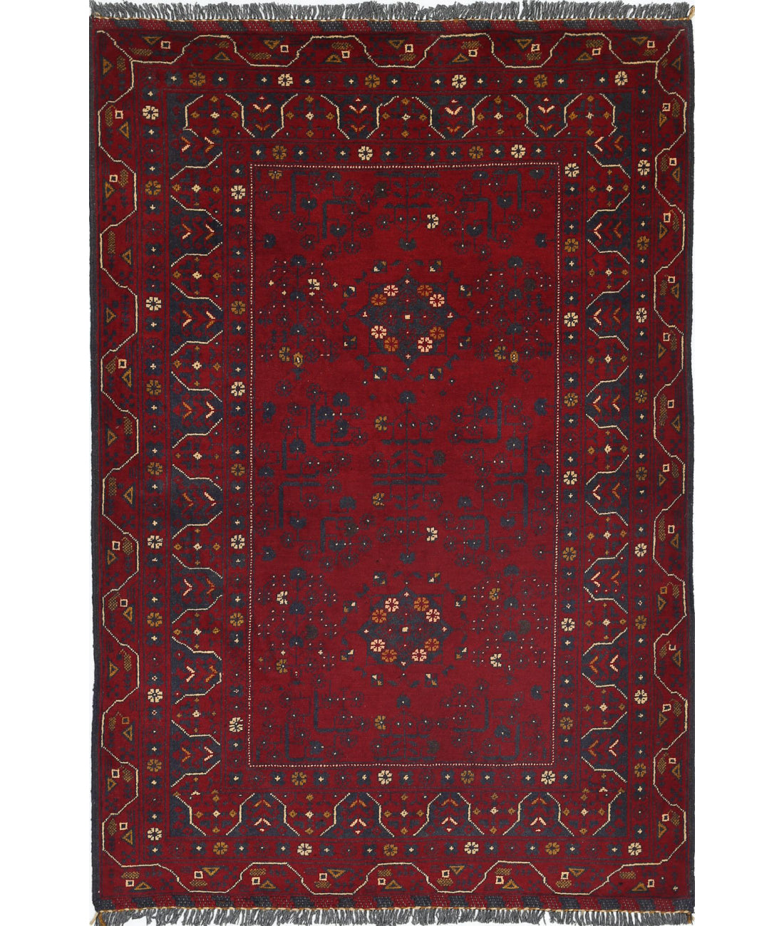 Alfombra de lana Khamyab afgana anudada a mano - 3'3'' x 4'9''