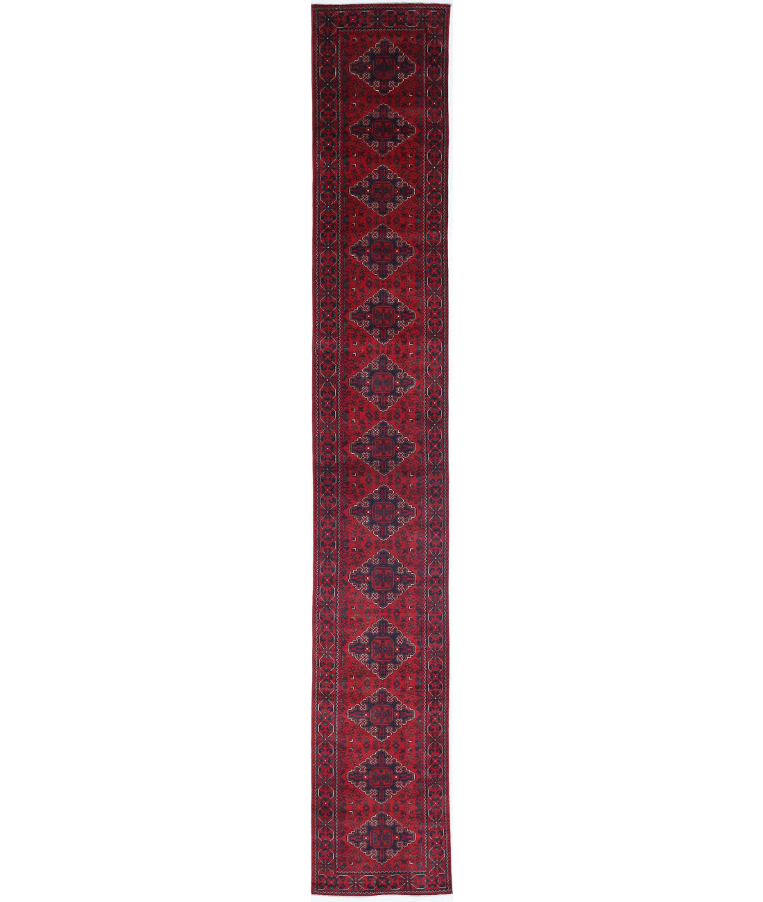 Hand Knotted Afghan Khamyab Wool Rug - 2'6'' x 18'9''