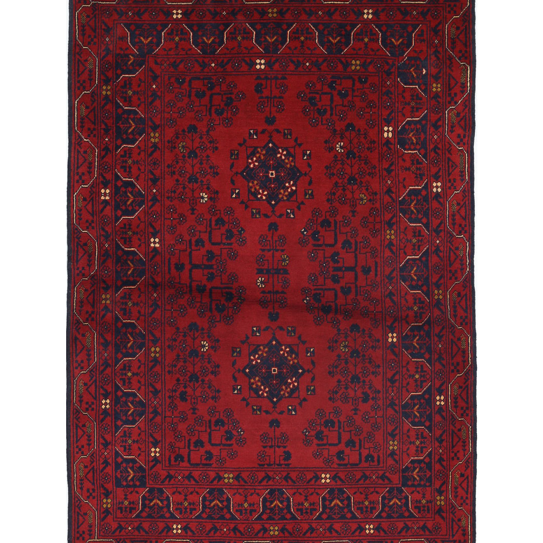 Hand Knotted Afghan Khamyab Wool Rug - 3'4'' x 4'11''