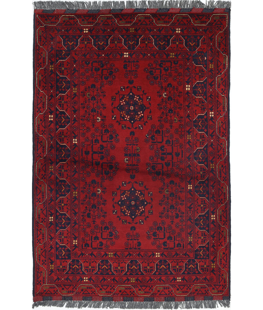 Hand Knotted Afghan Khamyab Wool Rug - 3'4'' x 4'11''