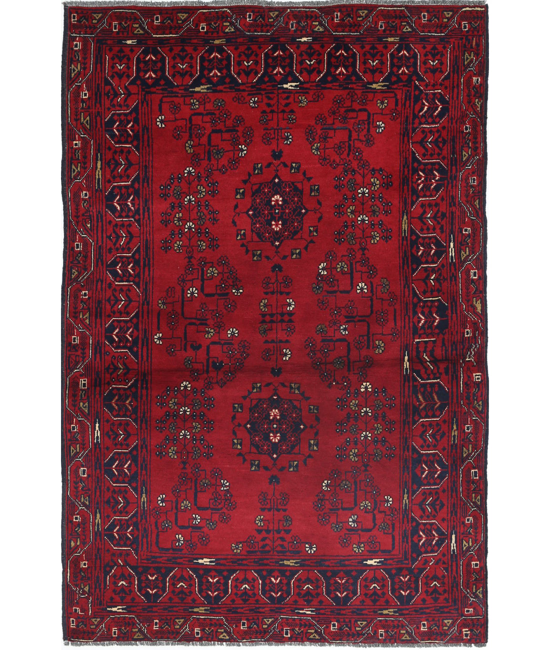 Alfombra de lana Khamyab afgana anudada a mano - 3'3'' x 4'8''