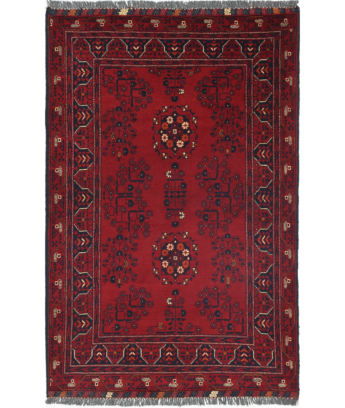 Hand Knotted Afghan Khamyab Wool Rug - 3'4'' x 5'0''